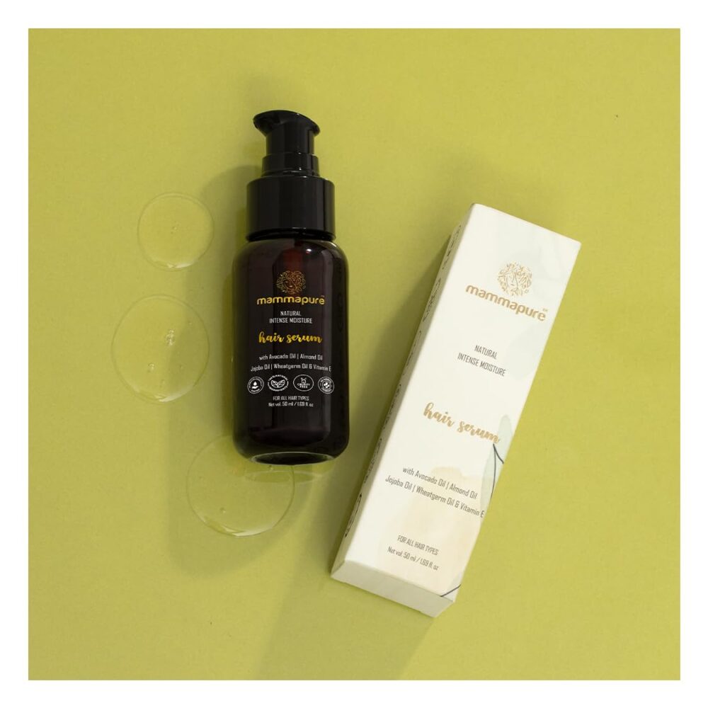 Mammapure Natural Intense Moisture Hair Serum with Avocado oil, Almond oil, Jojoba oil & Vitamin E,|All Hair Types|50 Ml - Image 2