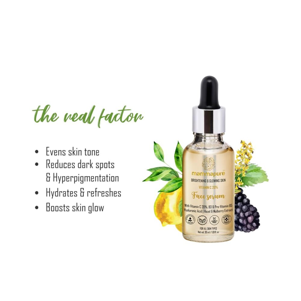 Mammapure Vitamin C Face serum 20% |Brightening, Glowing Skin, Hydrates |For Dark Circles, Fine Lines |Anti aging |30ml - Image 3
