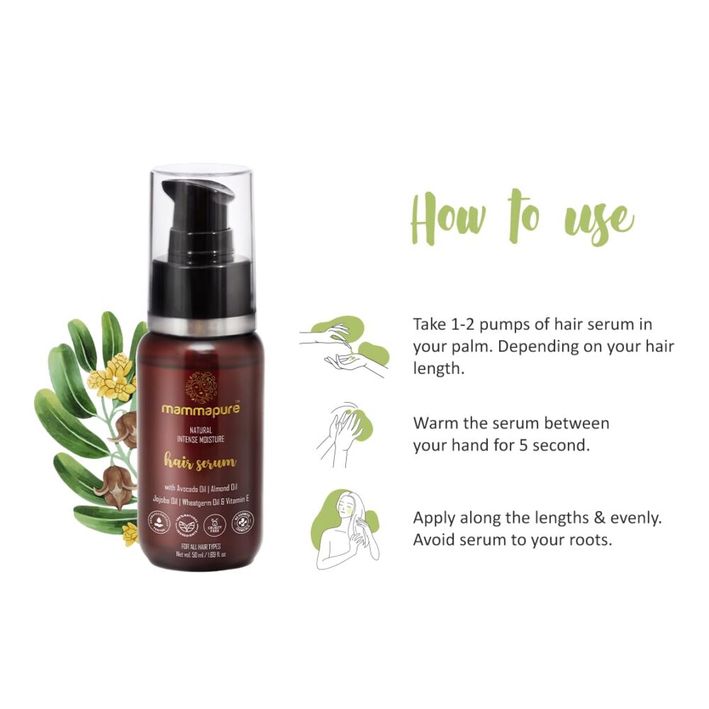 Mammapure Natural Intense Moisture Hair Serum with Avocado oil, Almond oil, Jojoba oil & Vitamin E,|All Hair Types|50 Ml - Image 6