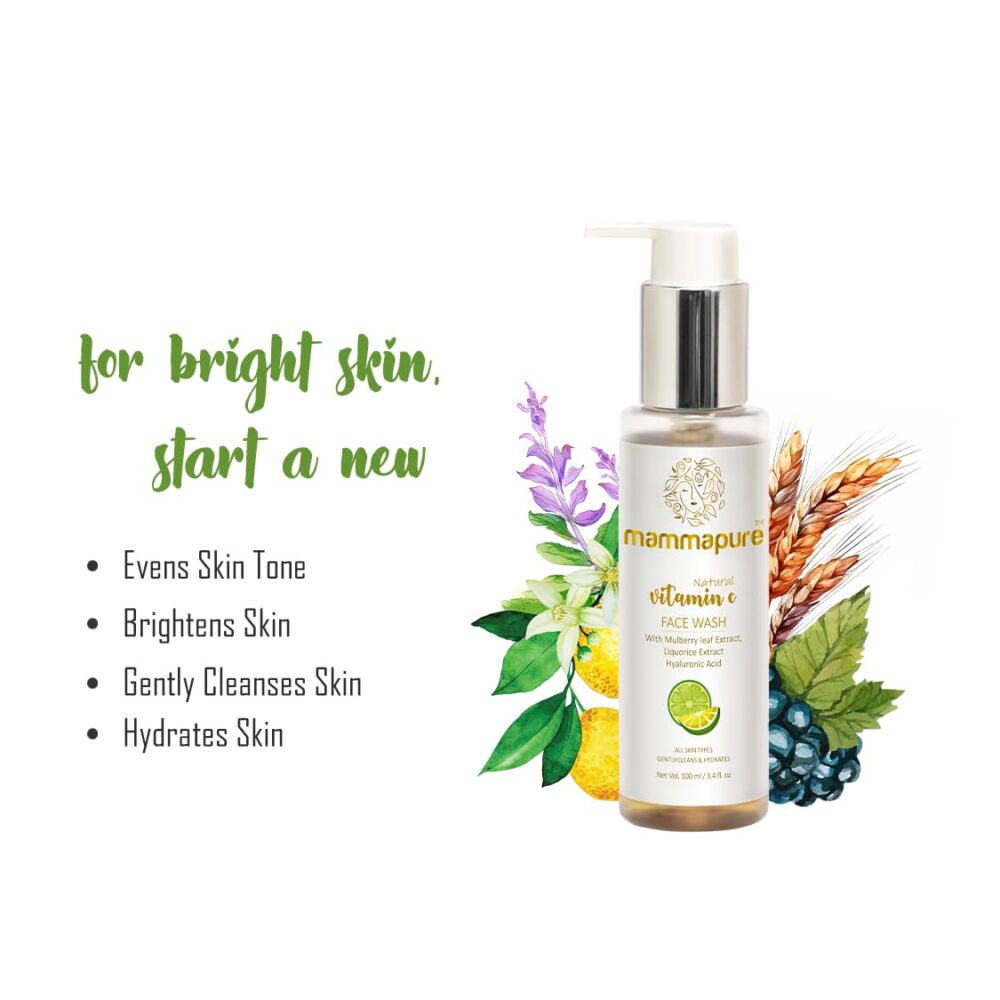 Mammapure Natural vitamin C Face wash|with Mulberry Leaf Extract,Hyaluronic Acid, Pro Vitamin B5|All Skin Type|100ml - Image 3