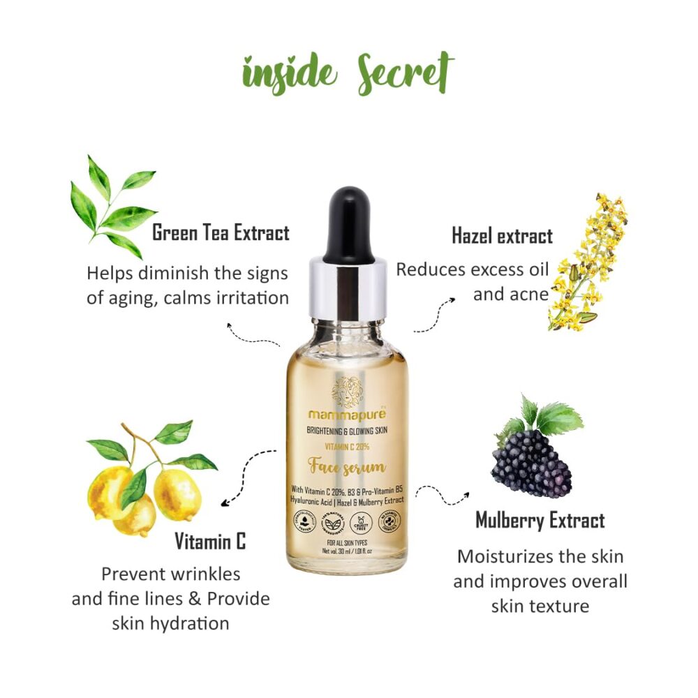 Mammapure Vitamin C Face serum 20% |Brightening, Glowing Skin, Hydrates |For Dark Circles, Fine Lines |Anti aging |30ml - Image 4