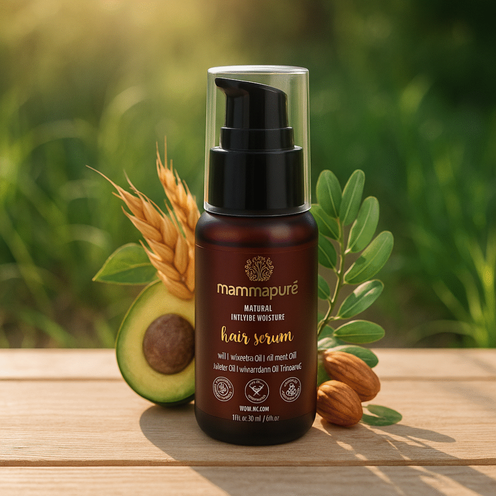 Mammapure Natural Intense Moisture Hair Serum with Avocado oil, Almond oil, Jojoba oil & Vitamin E,|All Hair Types|50 Ml