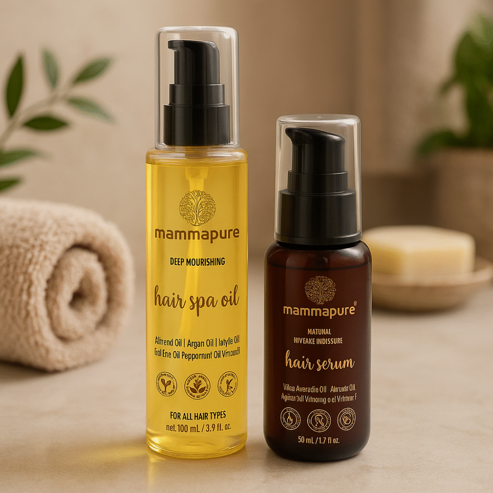Mammapure Deep Nourishing Hair Spa oil,100ml+Intense Moisture Hair Serum, 50ml|All Hair Types|Combo Pack